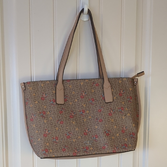 Guess Handbags - Guess Brown and Red Patterned Tote Bag
